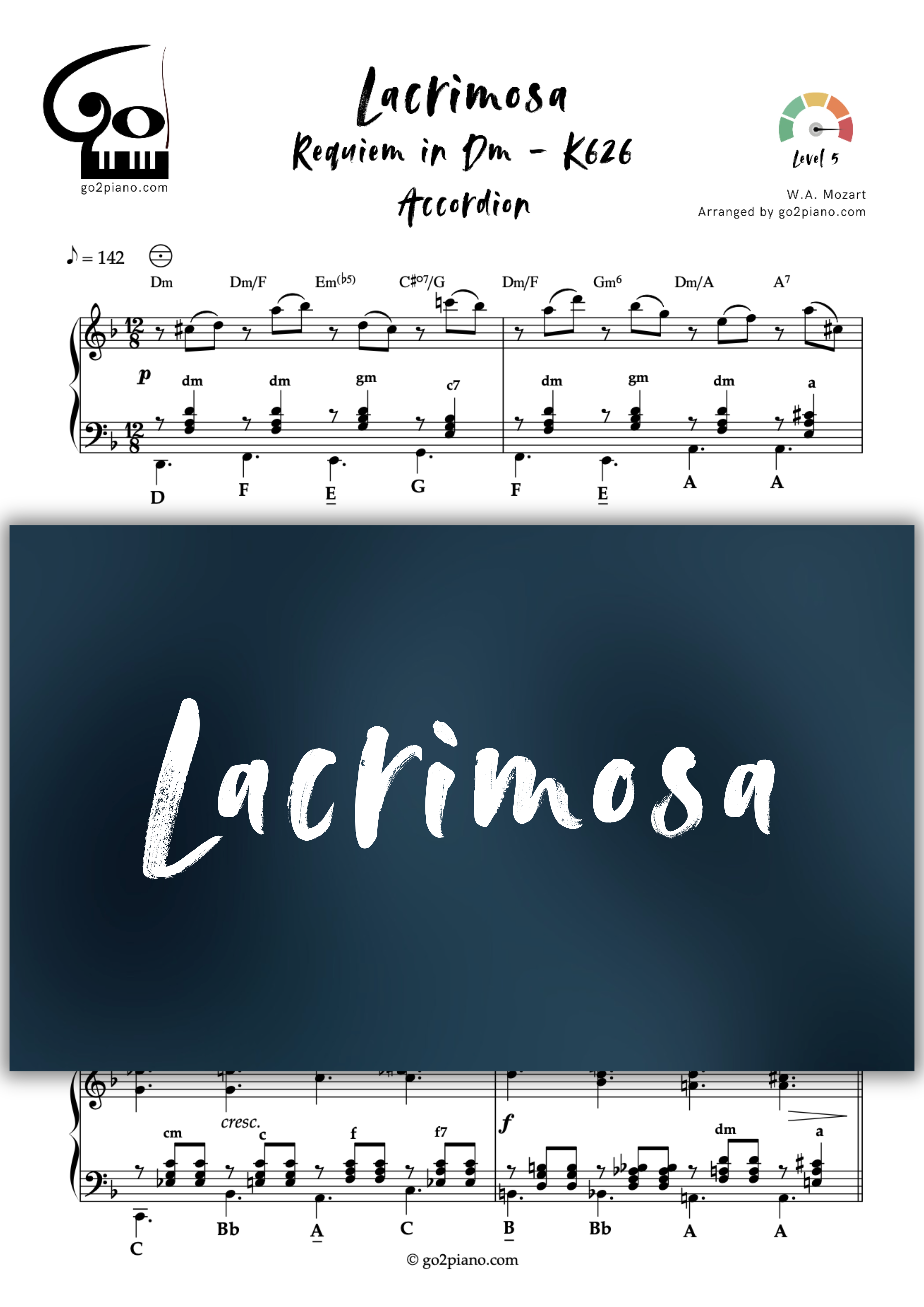 Lacrimosa - Accordéon - Niveau 5 Go2Piano