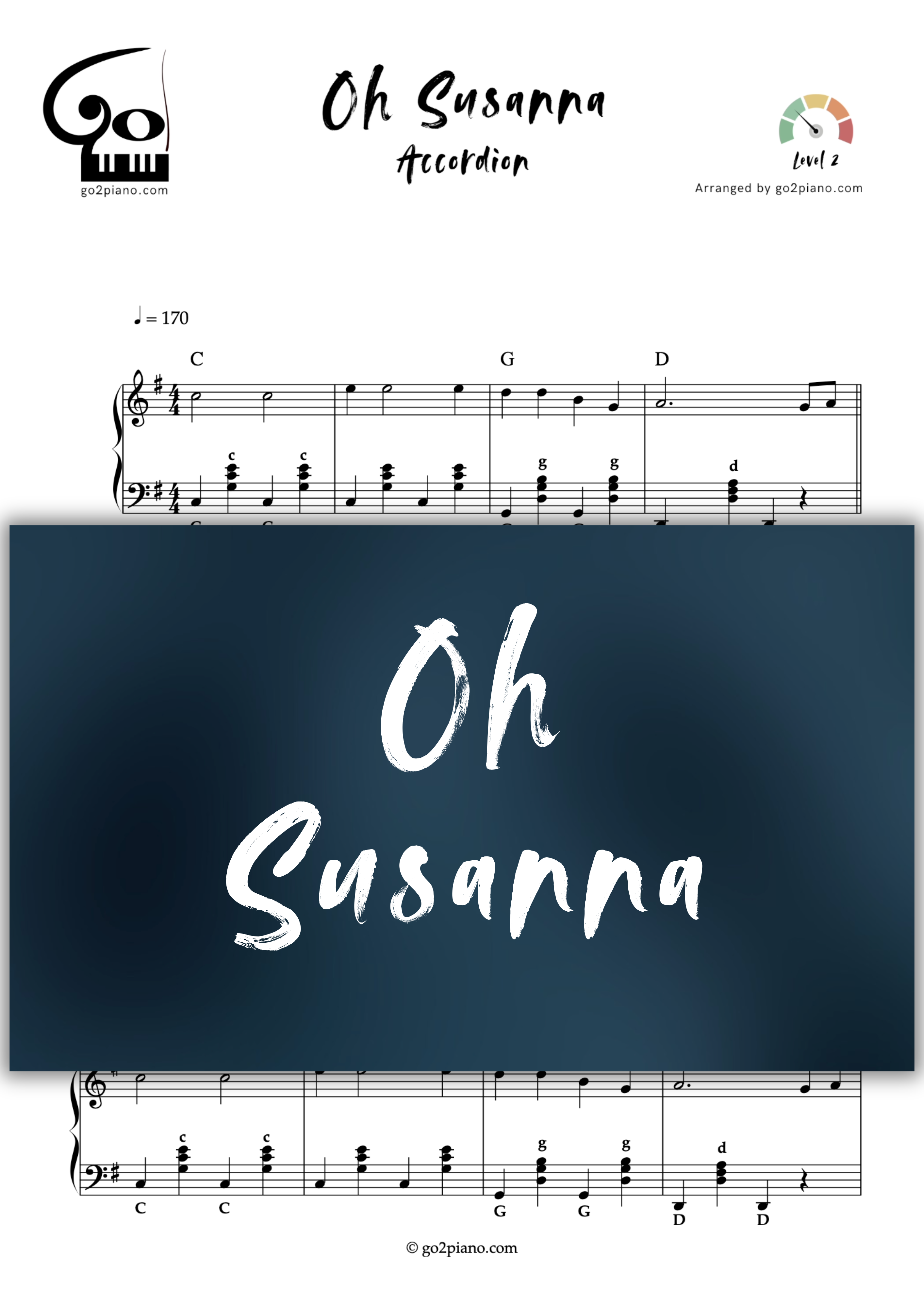 Oh Susanna - Accordéon - Niveau 2 Go2Piano