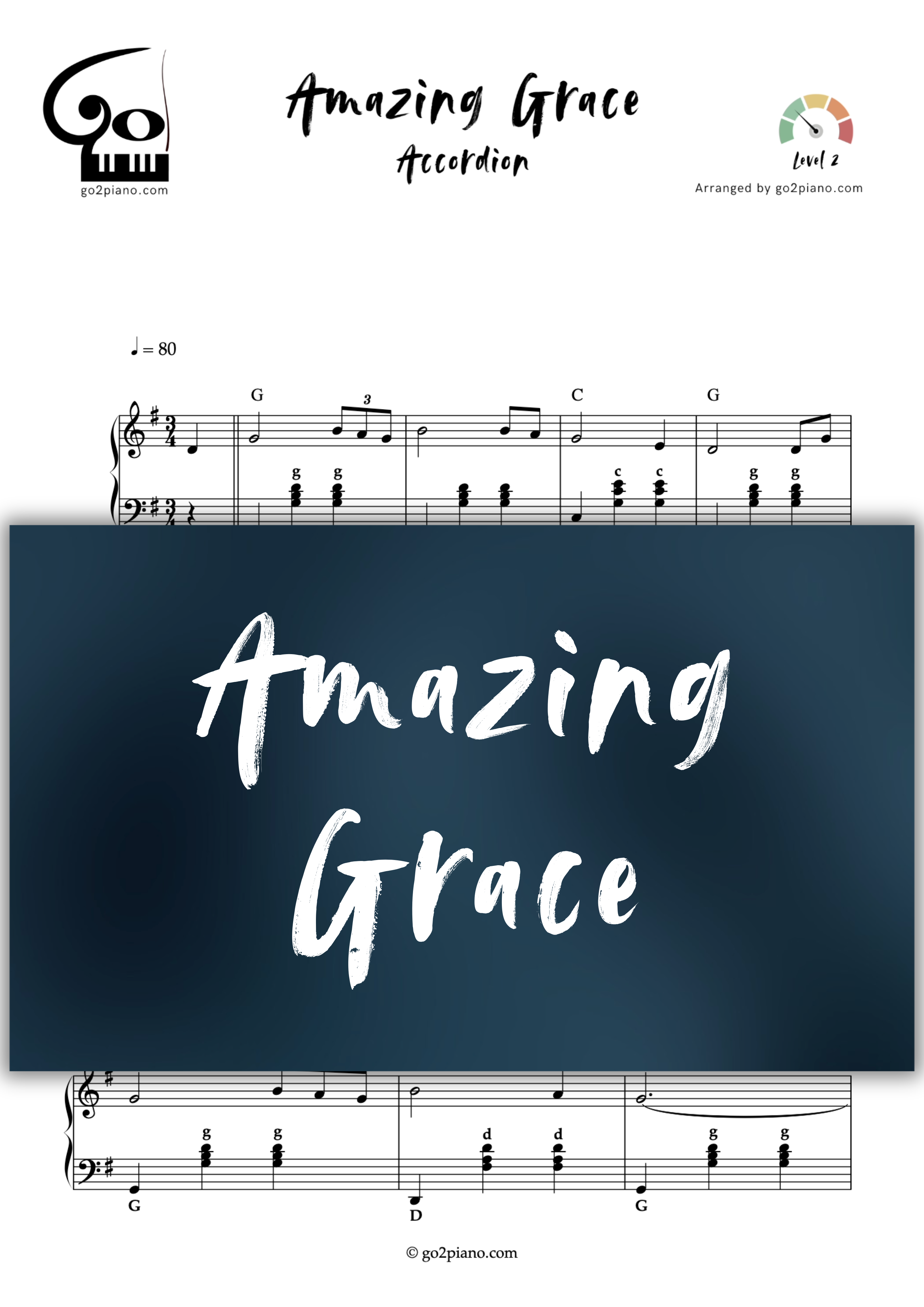 Amazing Grace - Accordéon - Niveau 2 Go2Piano