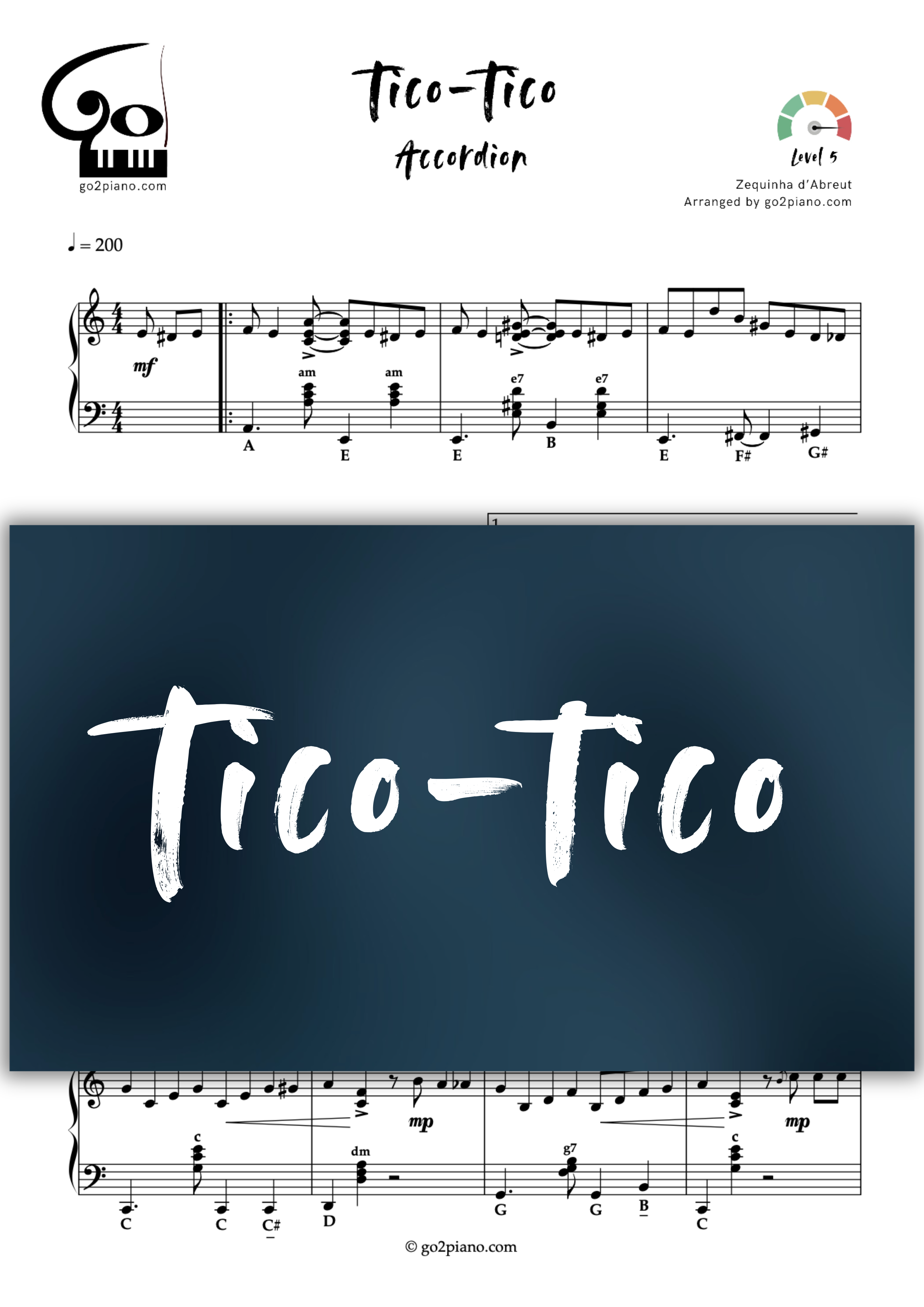 Tico-Tico - Accordéon - Niveau 5 Go2Piano