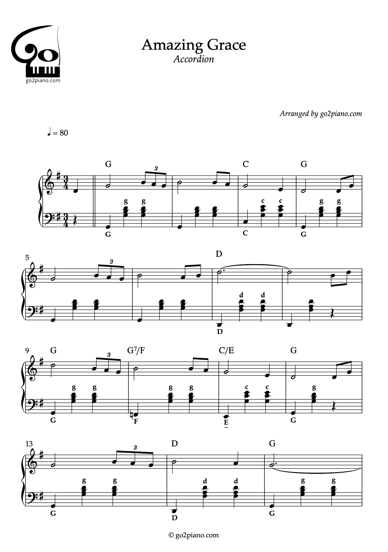 Amazing Grace - Accordéon - Niveau 2/5