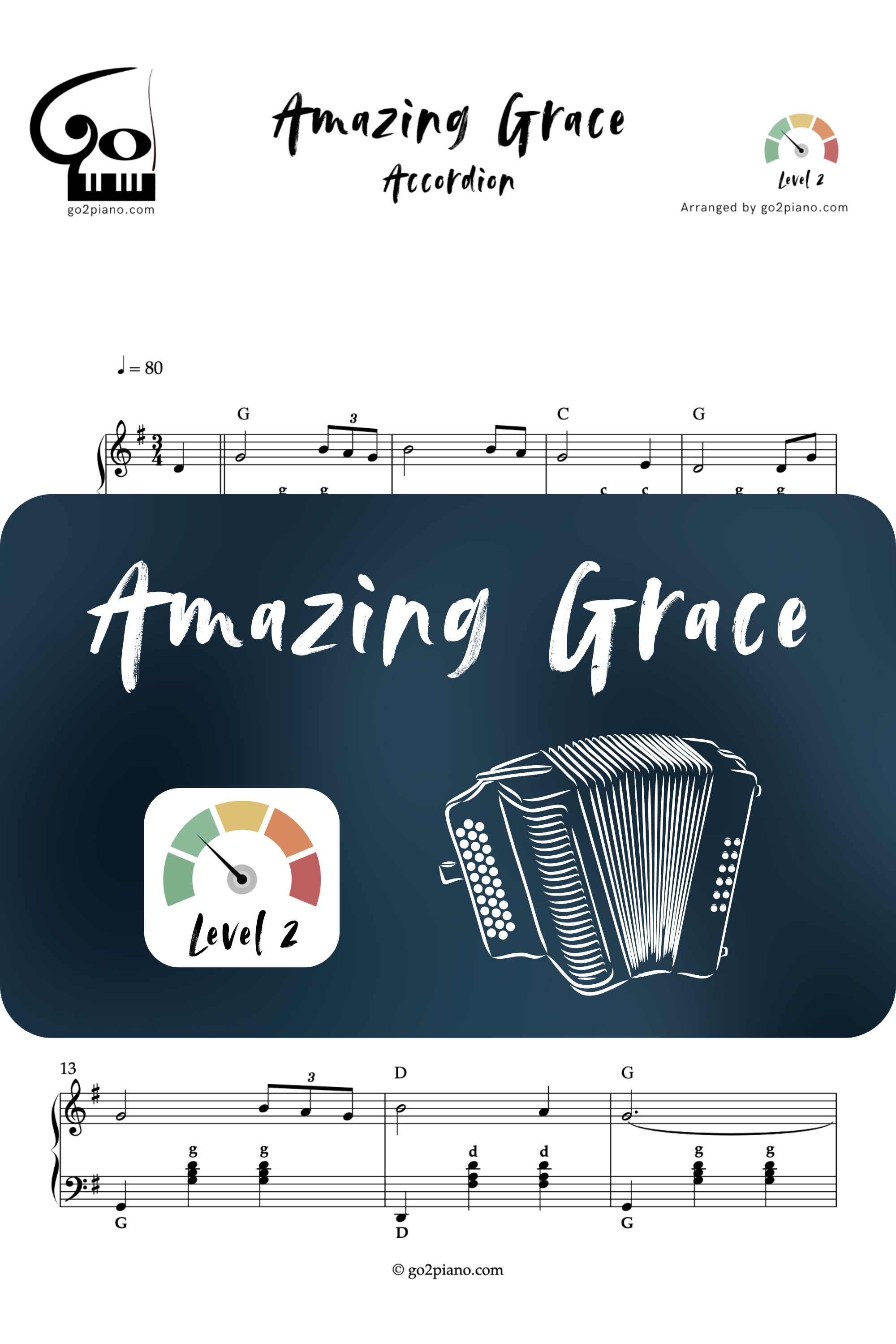 Amazing Grace - Accordion - Level 2