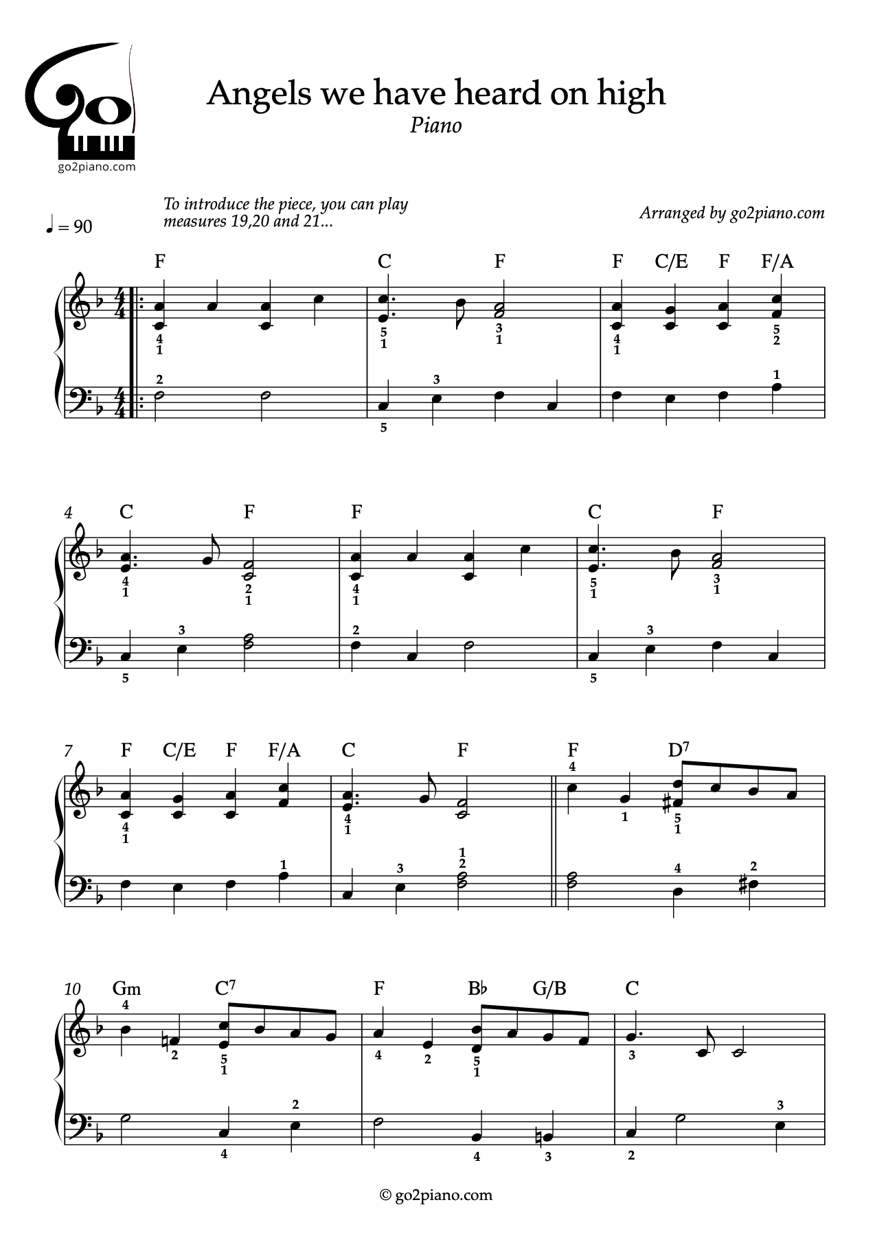 Angels We Have Heard on High - Piano - Niveau 2/5