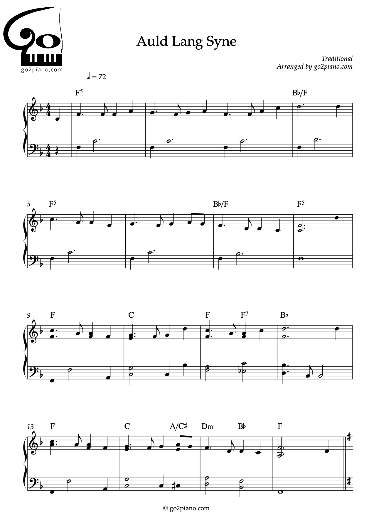 Auld Lang Syne - Piano - Niveau 2/5