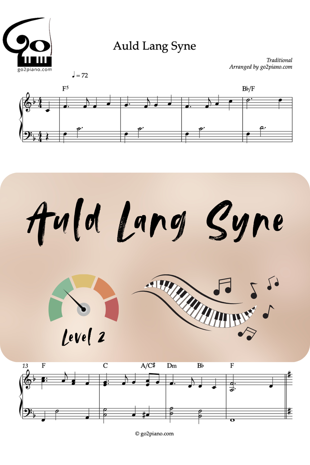 Auld Lang Syne - Piano - Niveau 2/5