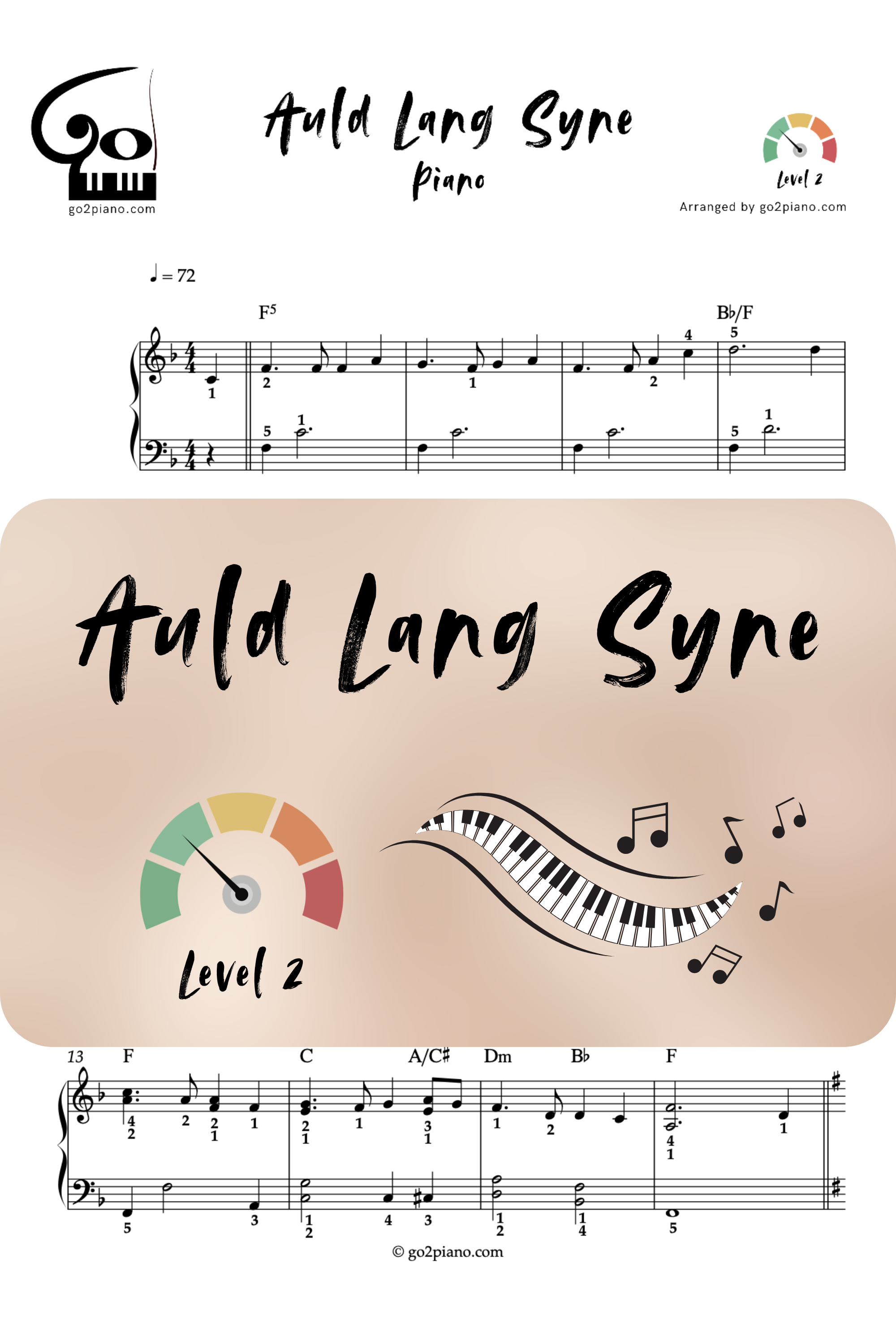Auld Lang Syne - Piano - Level 2