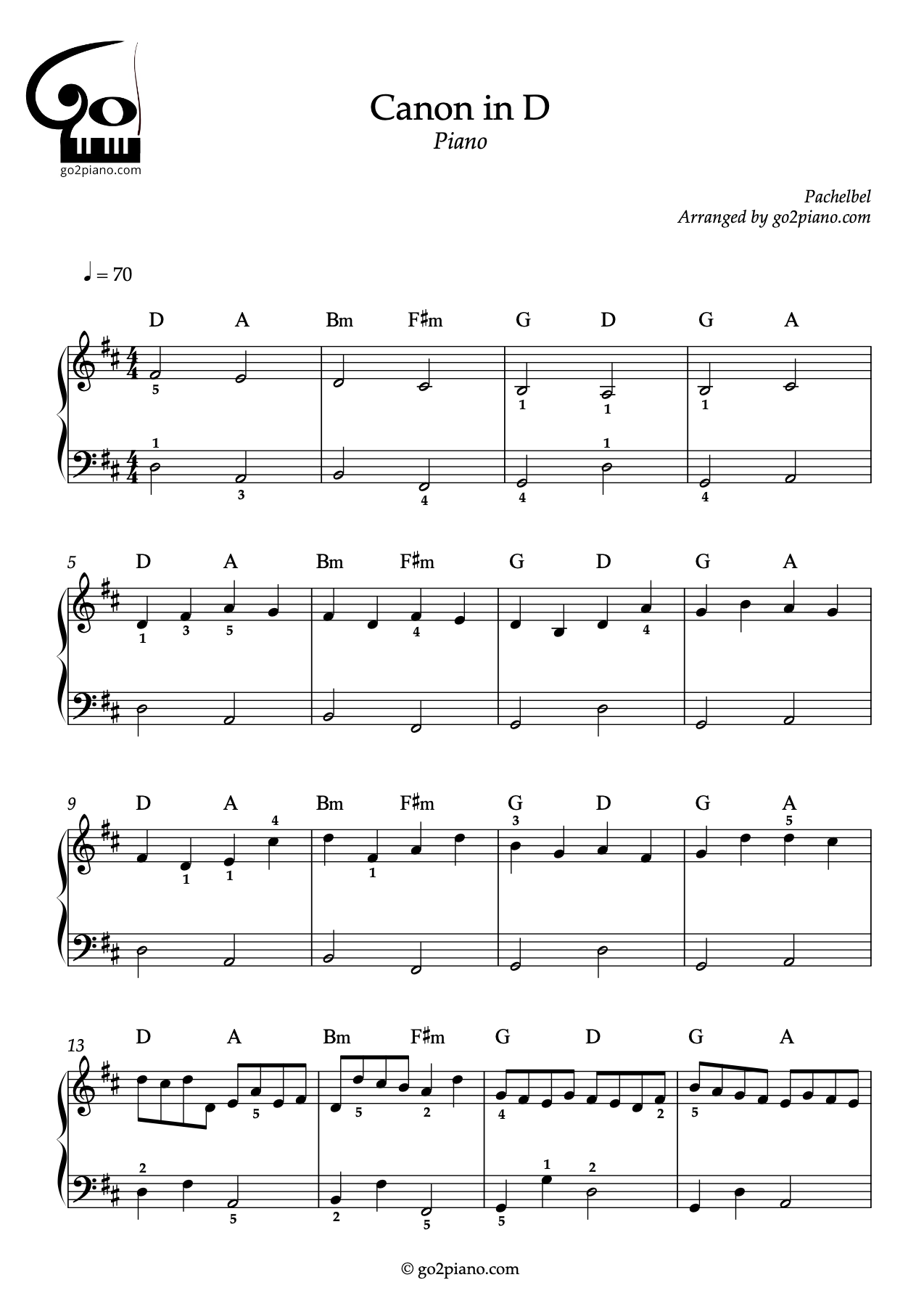 Canon en Ré Majeur - Piano - Niveau 2/5