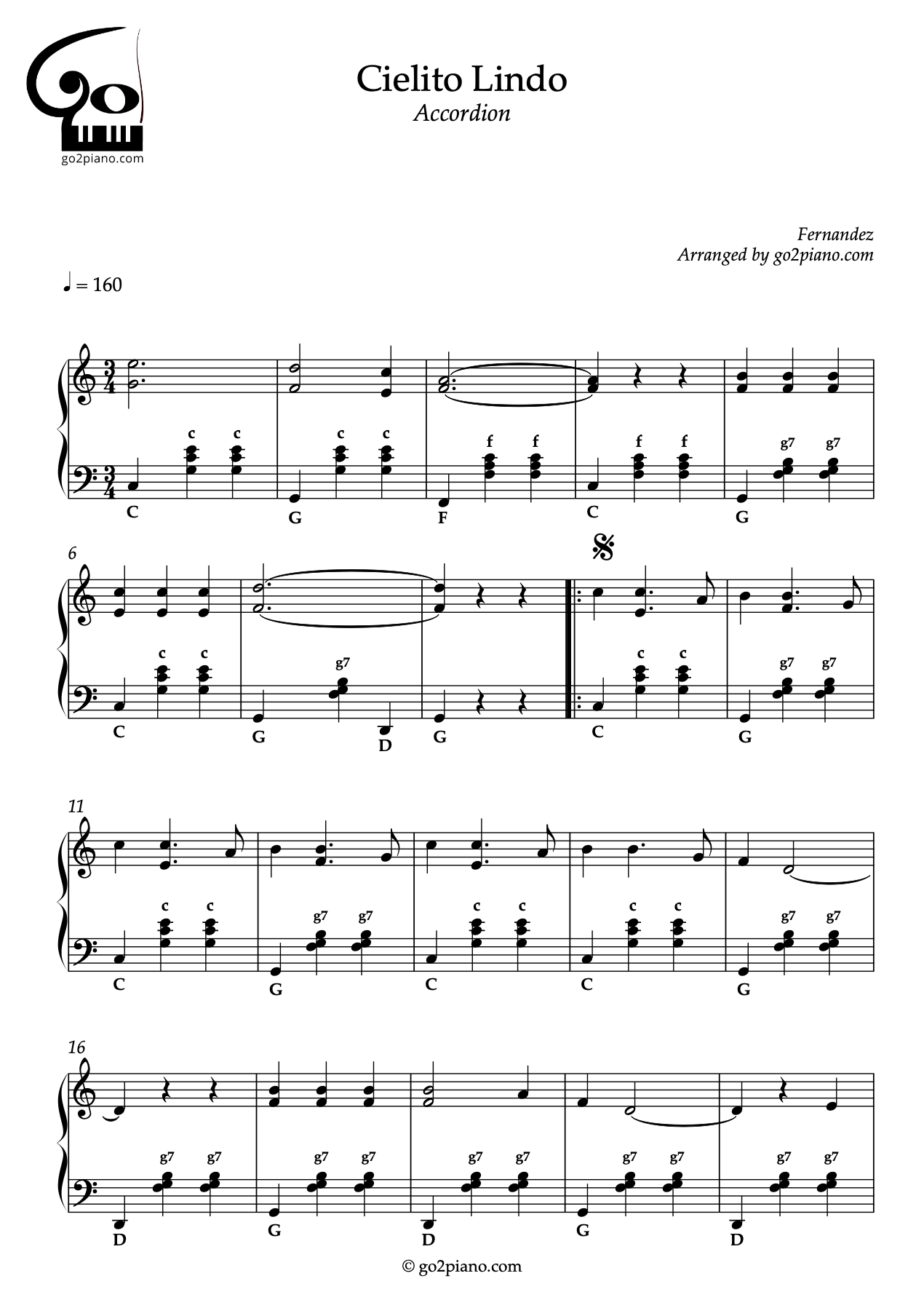 Cielito Lindo - Accordéon - Niveau 2/5