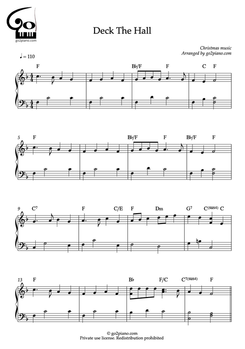 Deck the Hall - Piano - Niveau 2