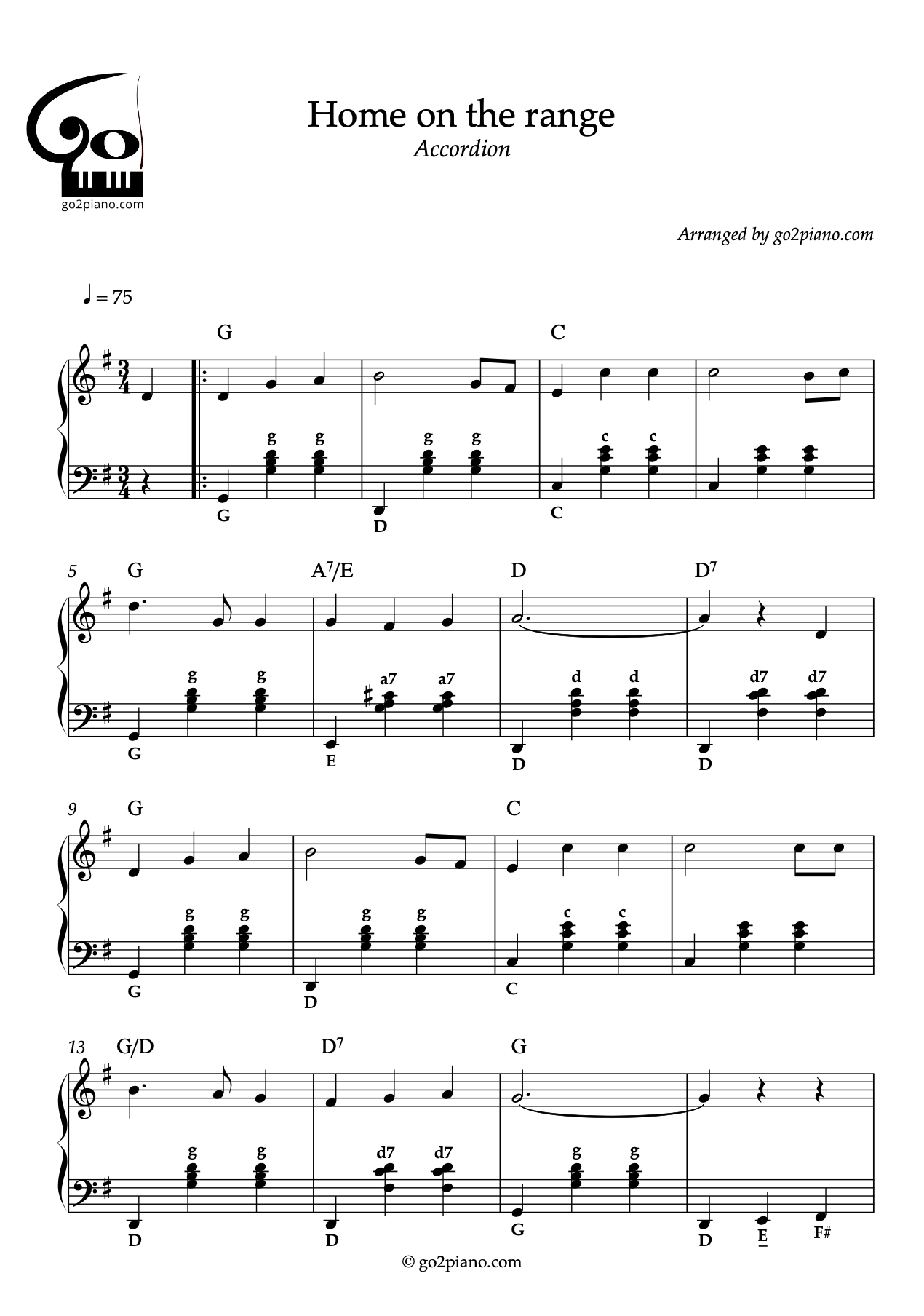 Home on the Range - Accordéon - Niveau 2/5