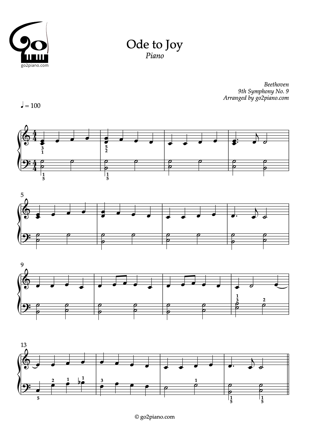 Hymne à la Joie - Piano - Niveau 1/5