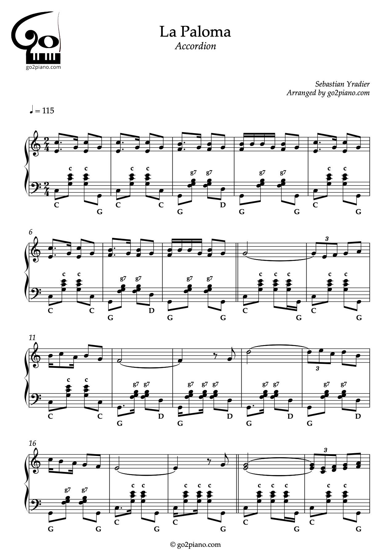 La Paloma - Accordéon - Niveau 4/5