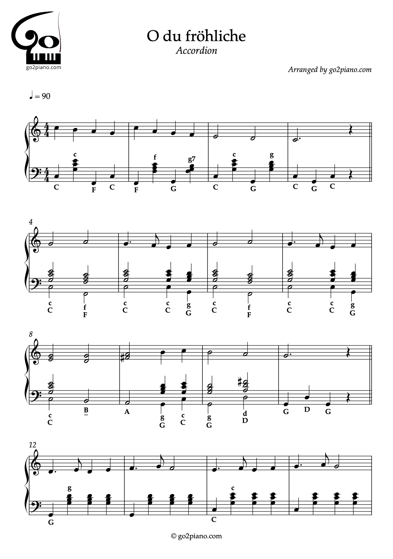 O du Fröhliche - Accordéon - Niveau 2/5