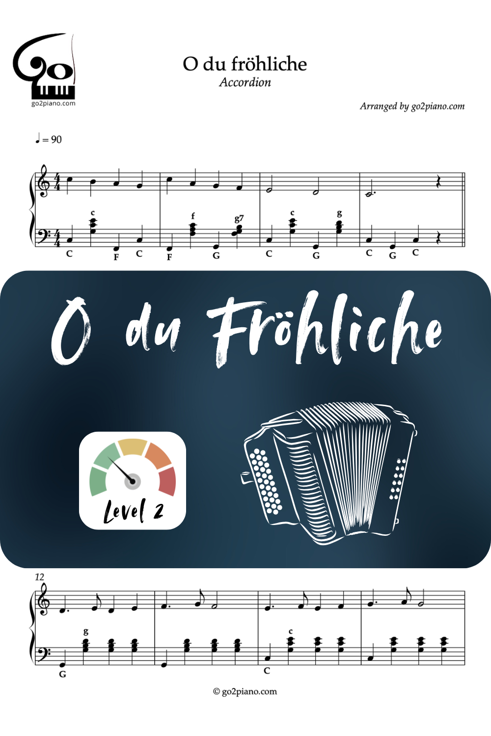O du Fröhliche - Accordéon - Niveau 2/5