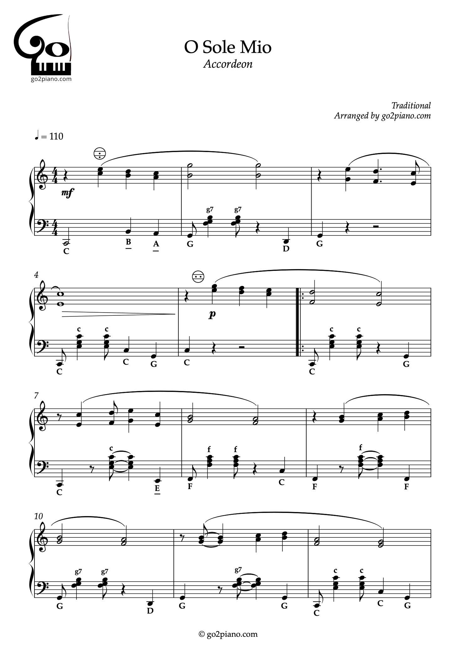 O Sole Mio - Accordéon - Niveau 4/5