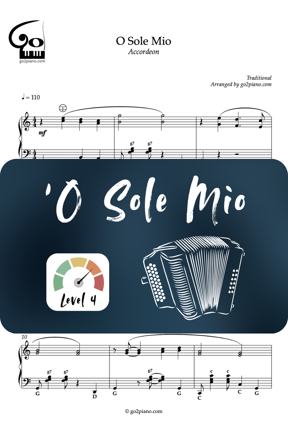 O Sole Mio - Accordéon - Niveau 4/5