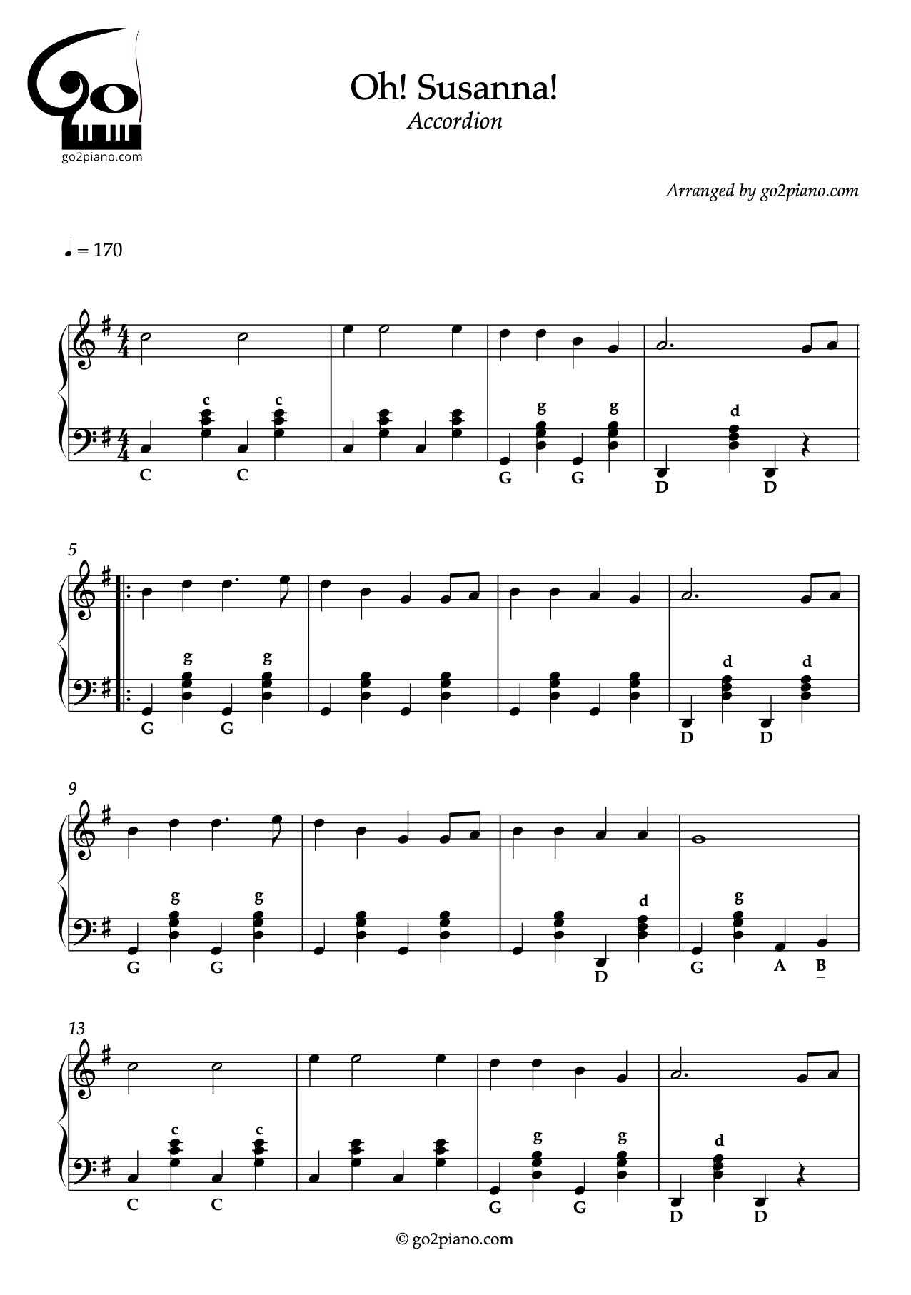 Oh Susanna - Accordéon - Niveau 2/5