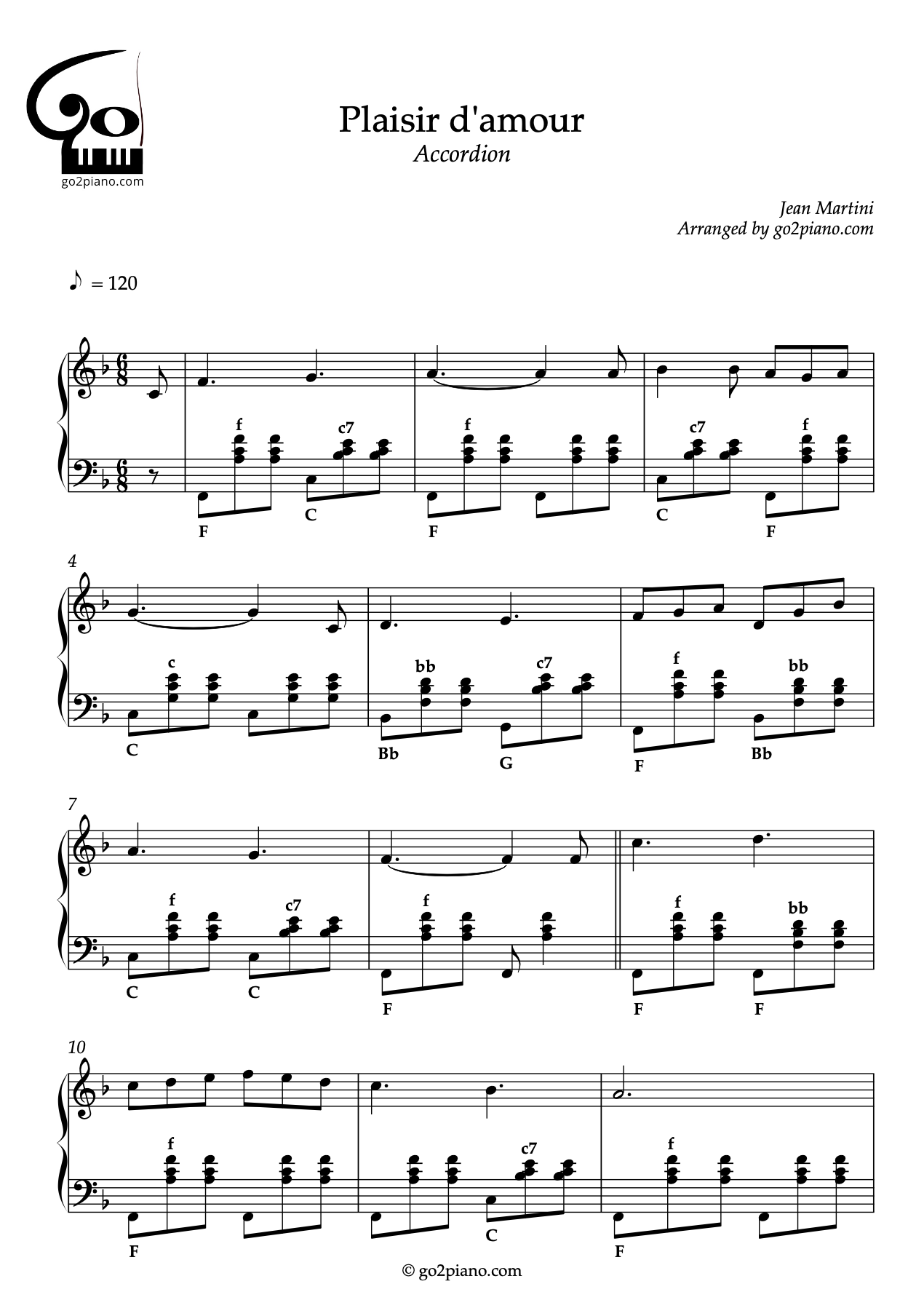 Plaisir d'amour - Accordéon - Niveau 2/5