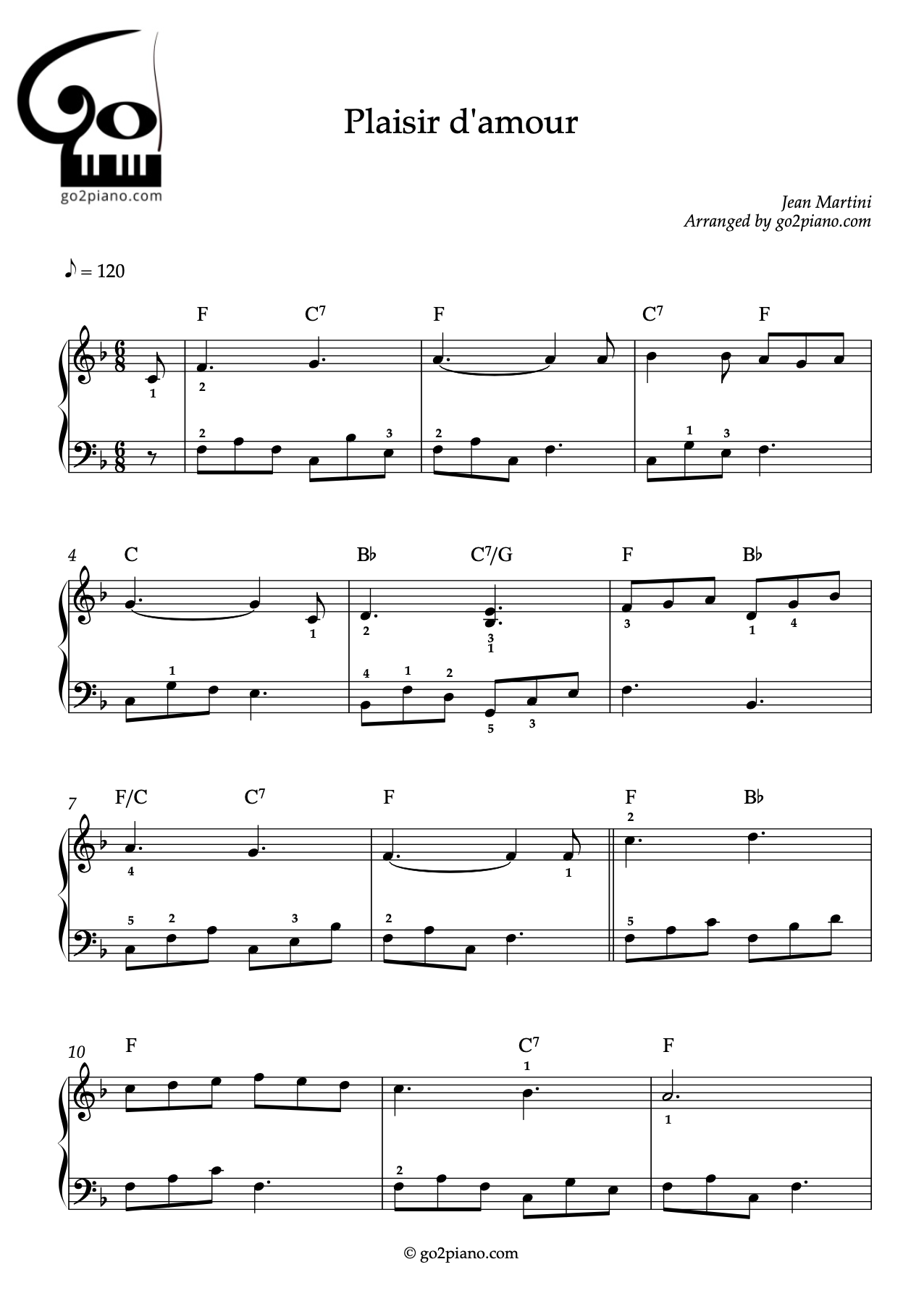 Plaisir d'amour - Piano - Level 2/5