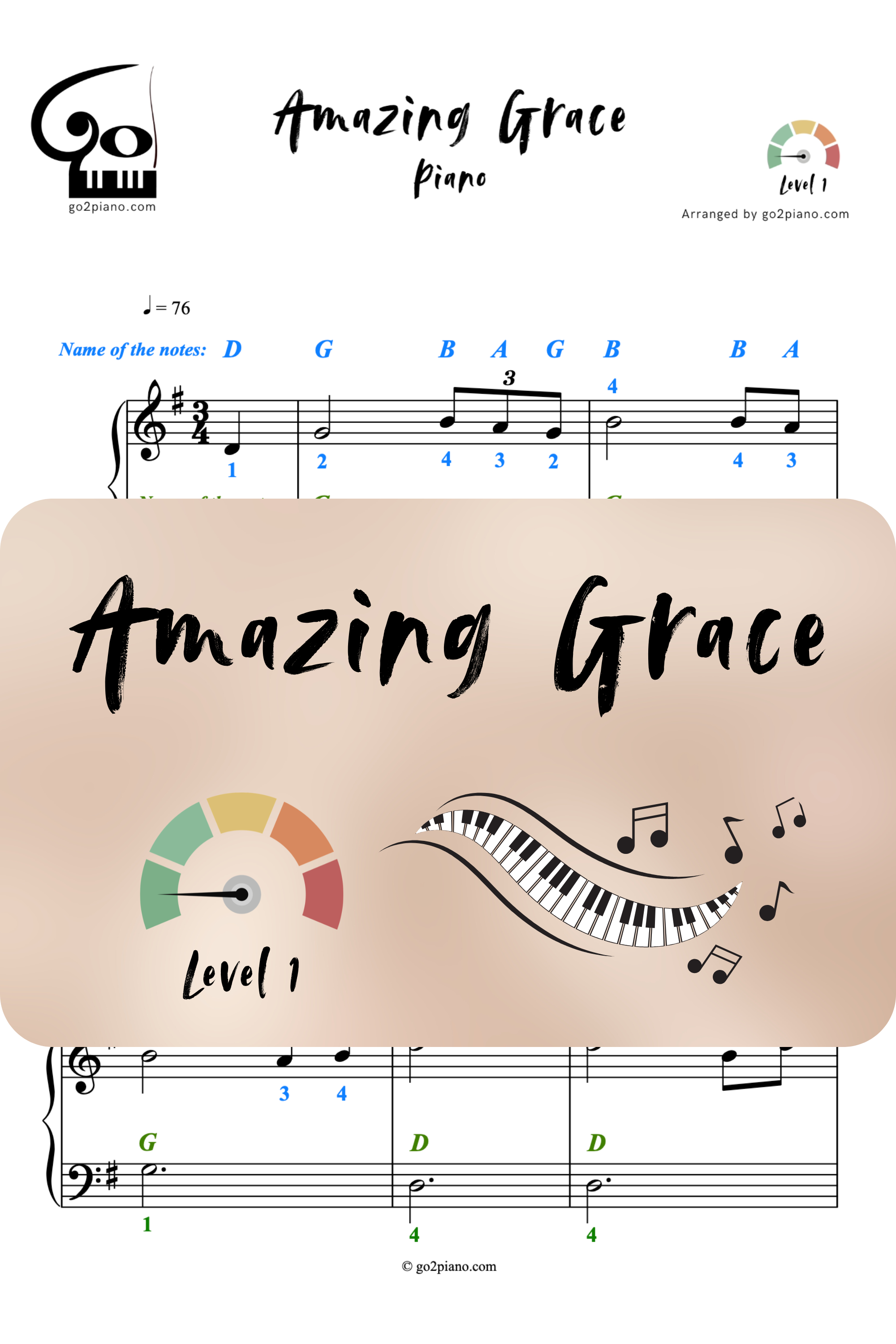 Amazing Grace - Piano - Niveau 1