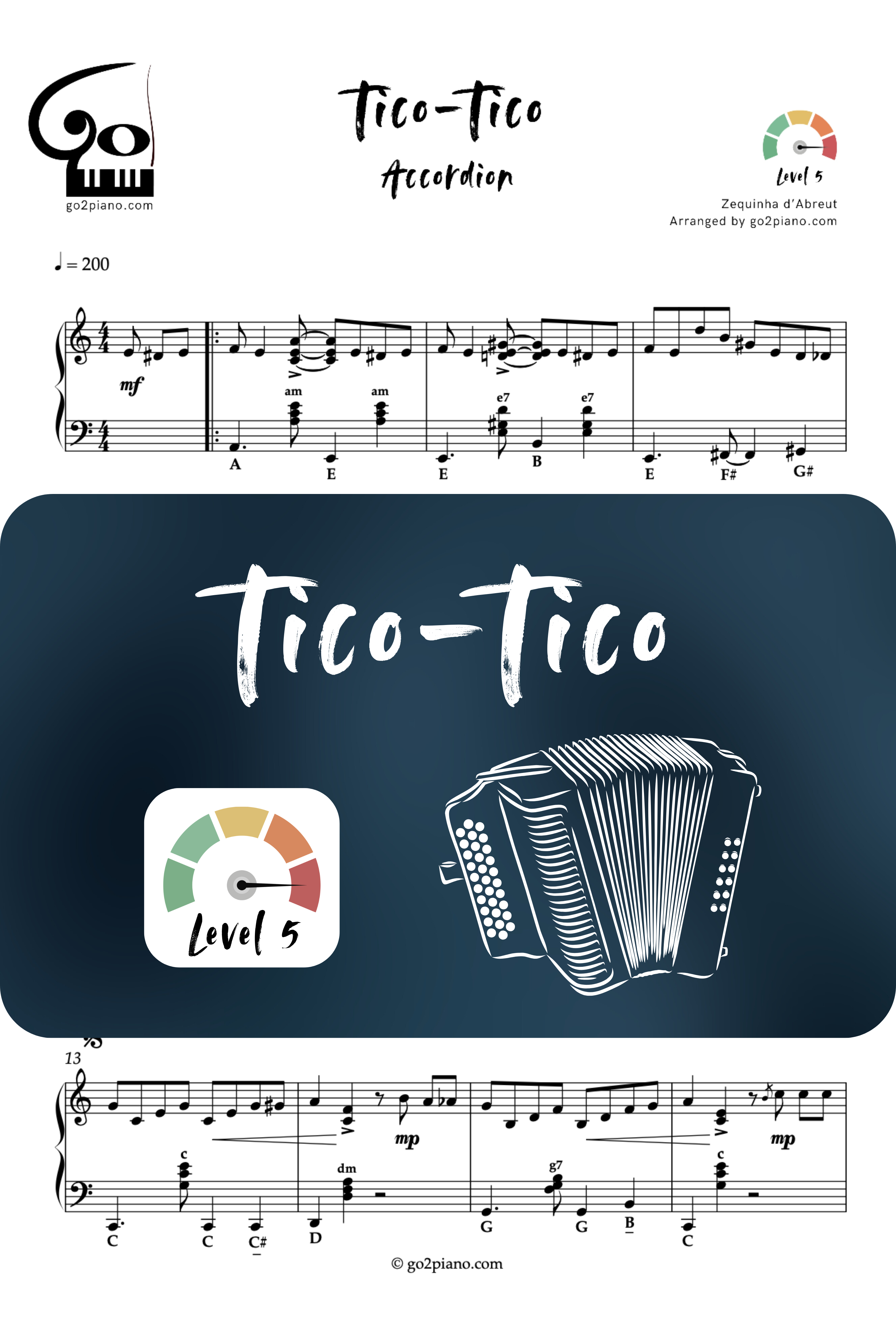 Tico Tico - Accordéon - Niveau 5 Go2Piano