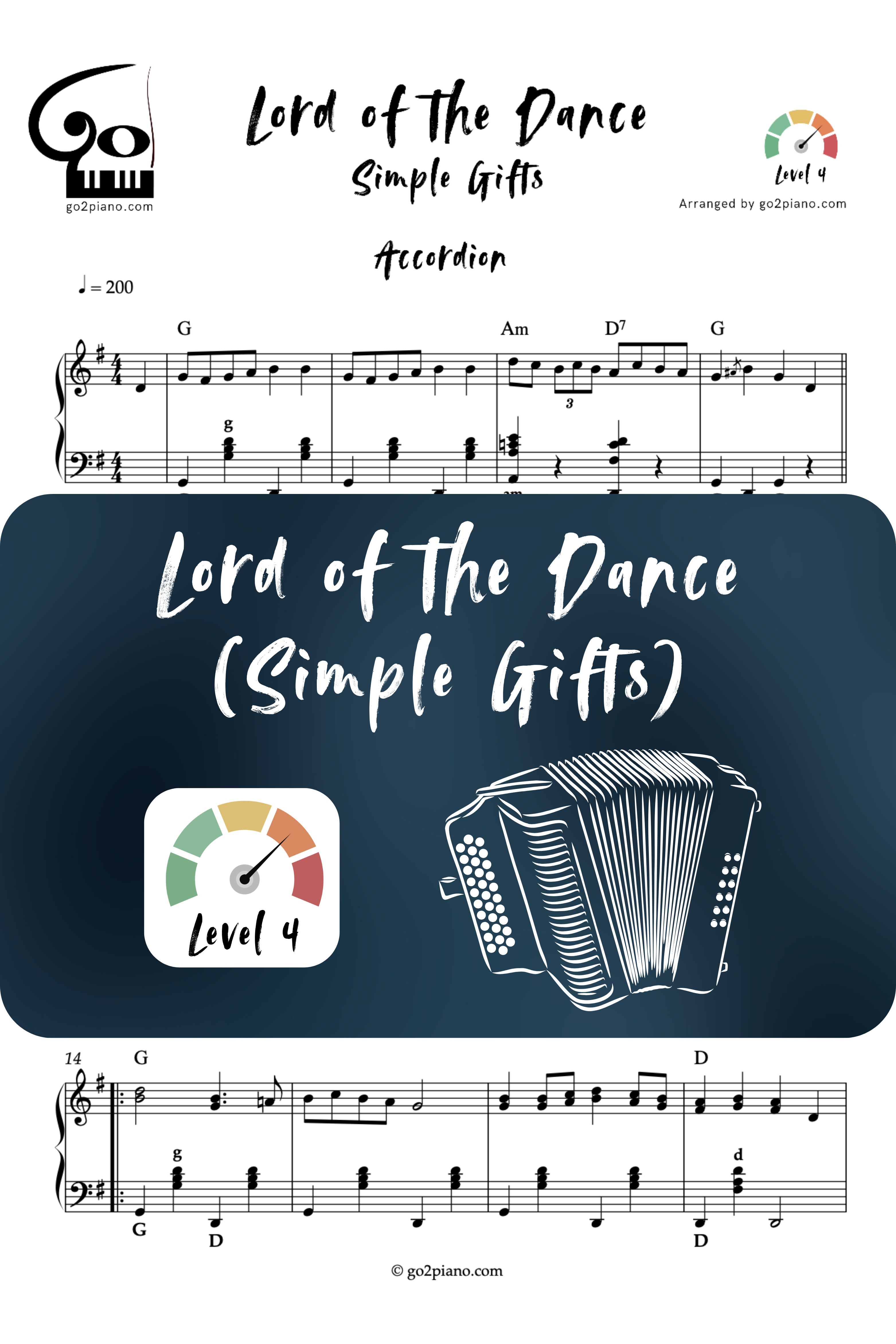 Lord of the Dance (Simple Gifts) - Accordéon - Niveau 4 Go2Piano