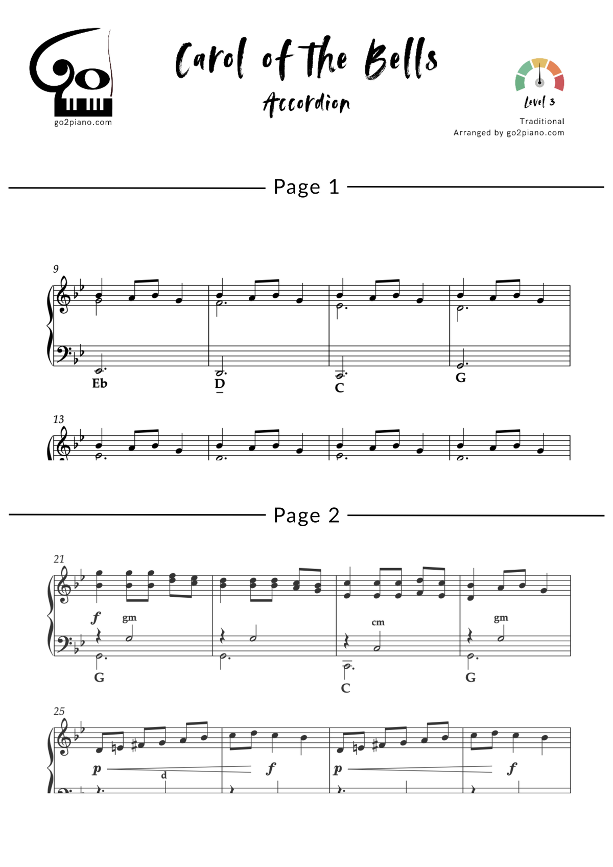 Carol of the Bells Go2Piano
