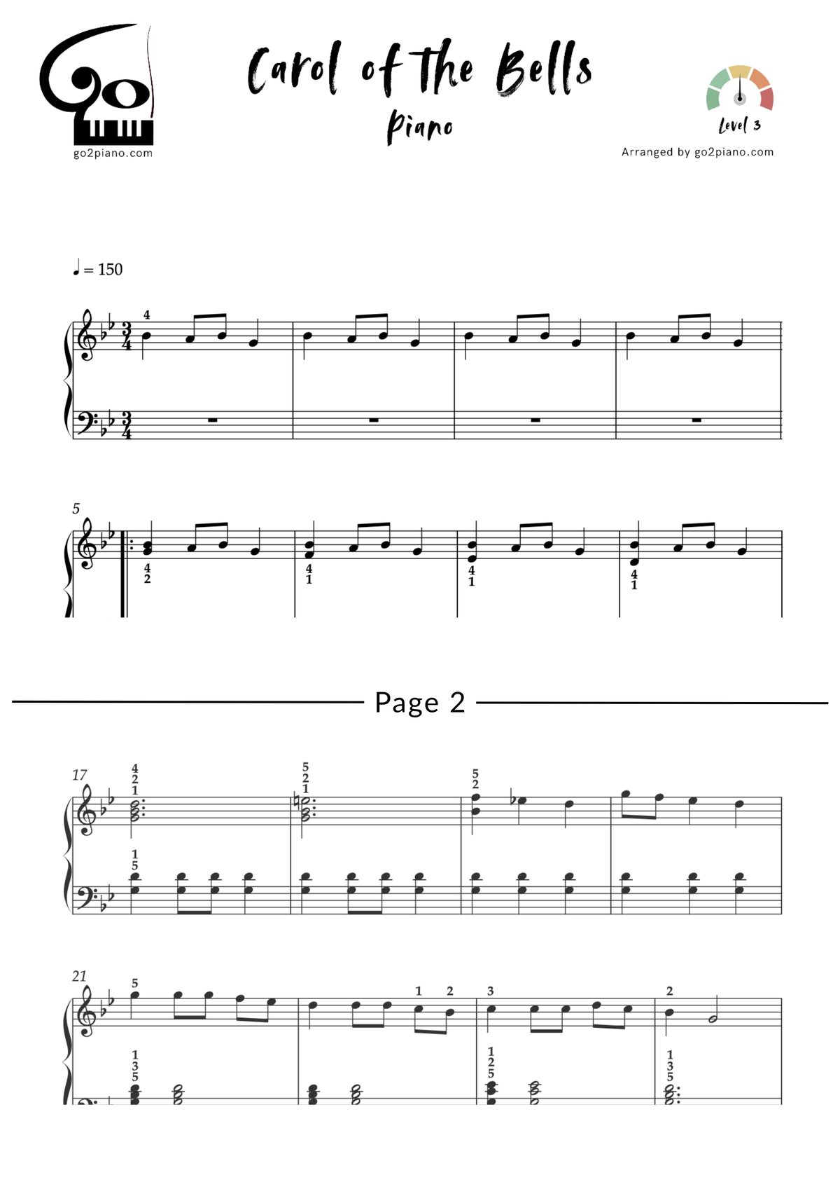 Carol of the Bells Go2Piano