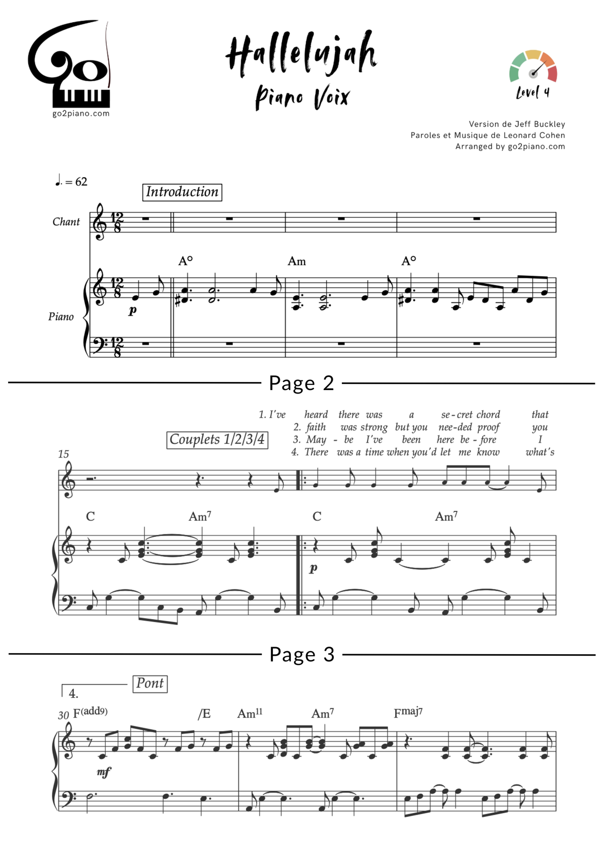 Hallelujah (Buckley, piano-voix) Go2Piano