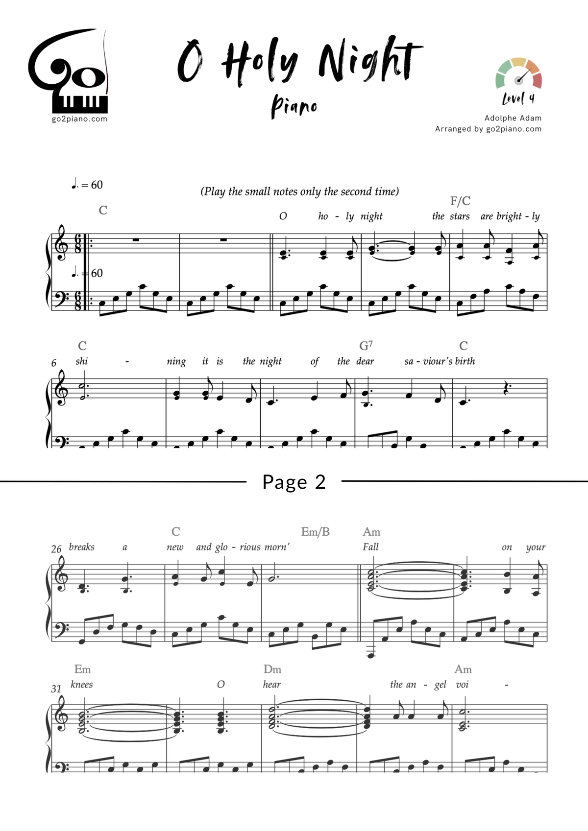 O Holy Night Go2Piano