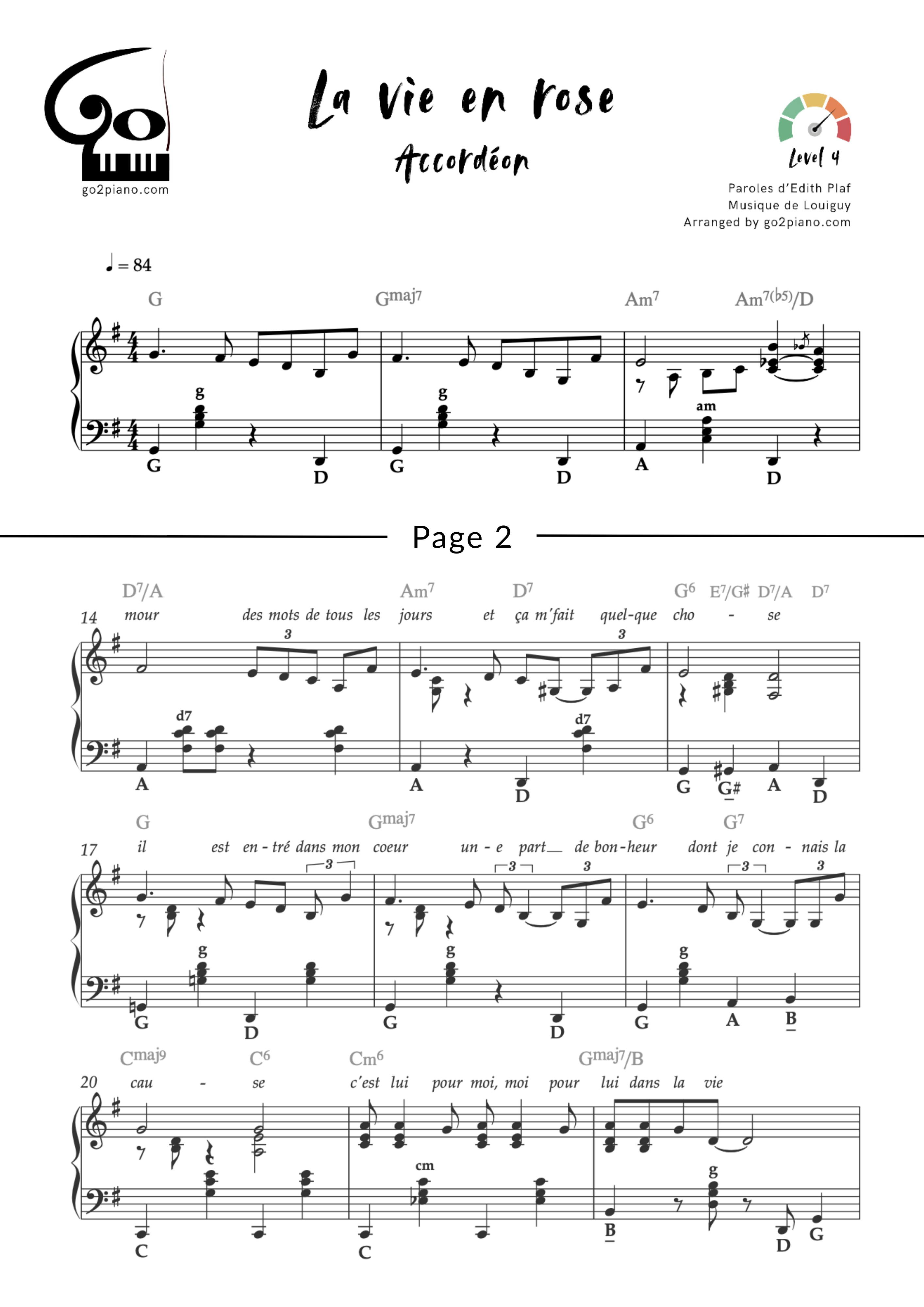 La Vie en Rose Go2Piano