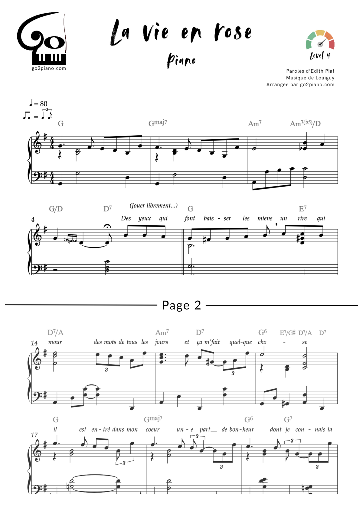 La vie en rose Go2Piano