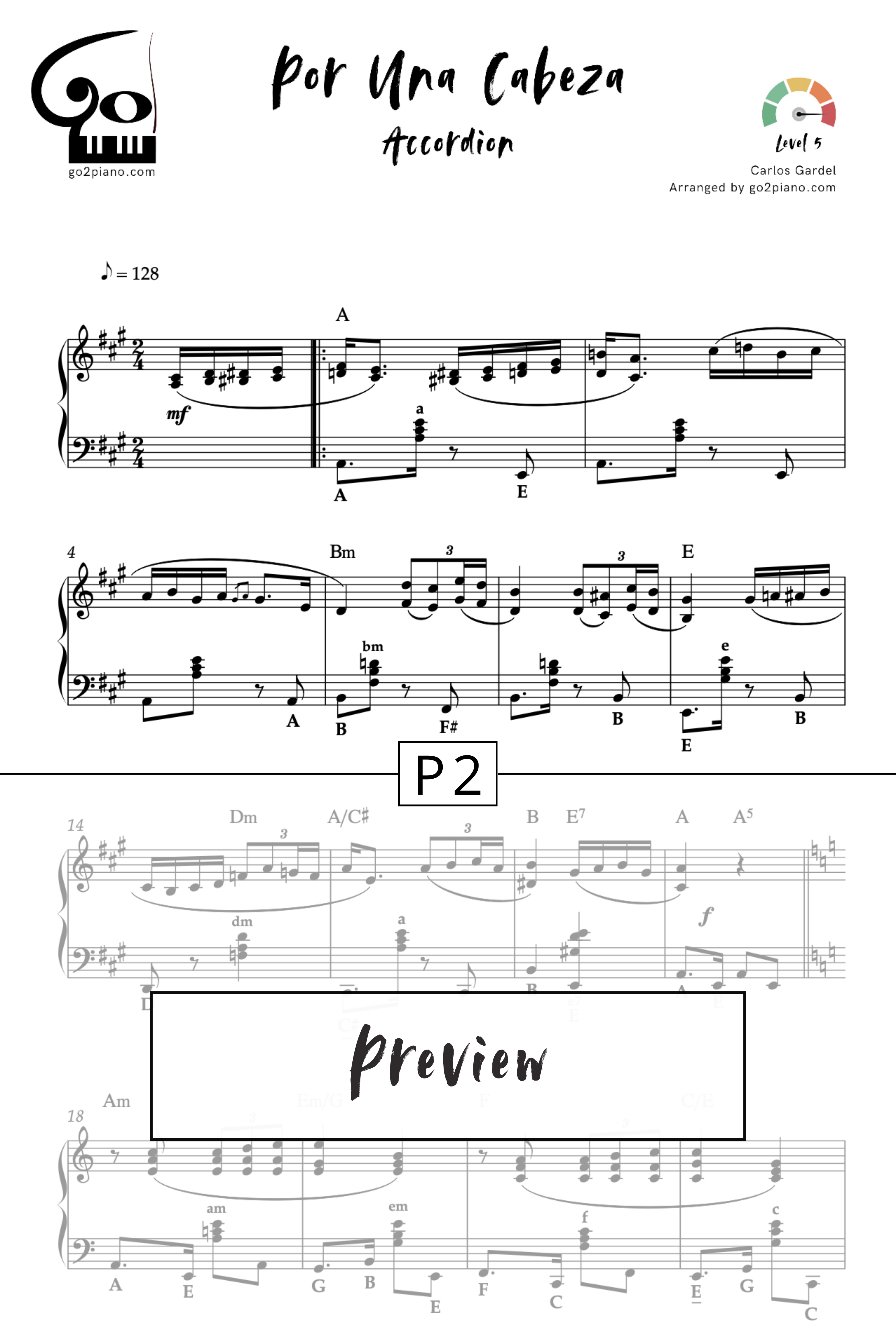 Por Una Cabeza - Accordéon Go2Piano