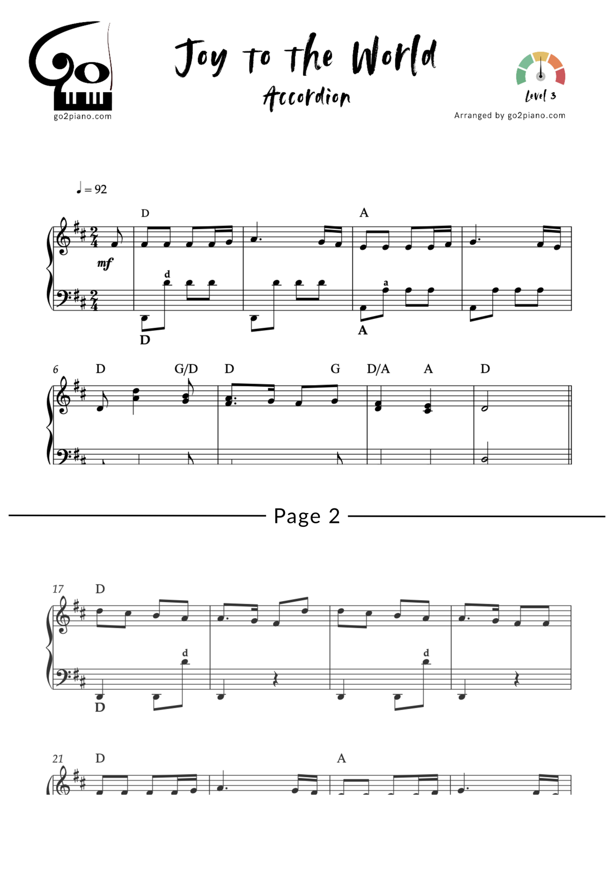 Joy to the World Go2Piano