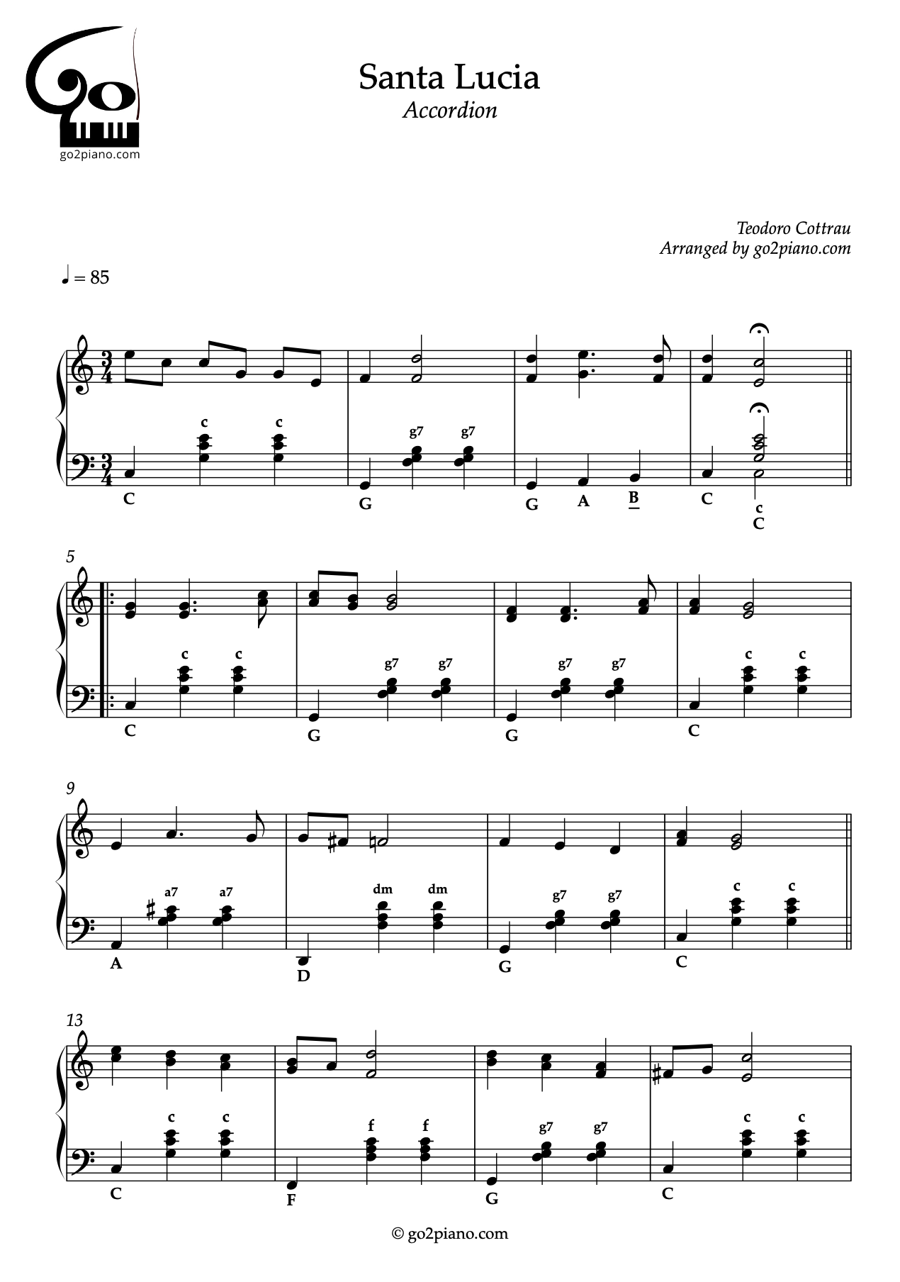 Santa Lucia - Accordéon - Niveau 2/5