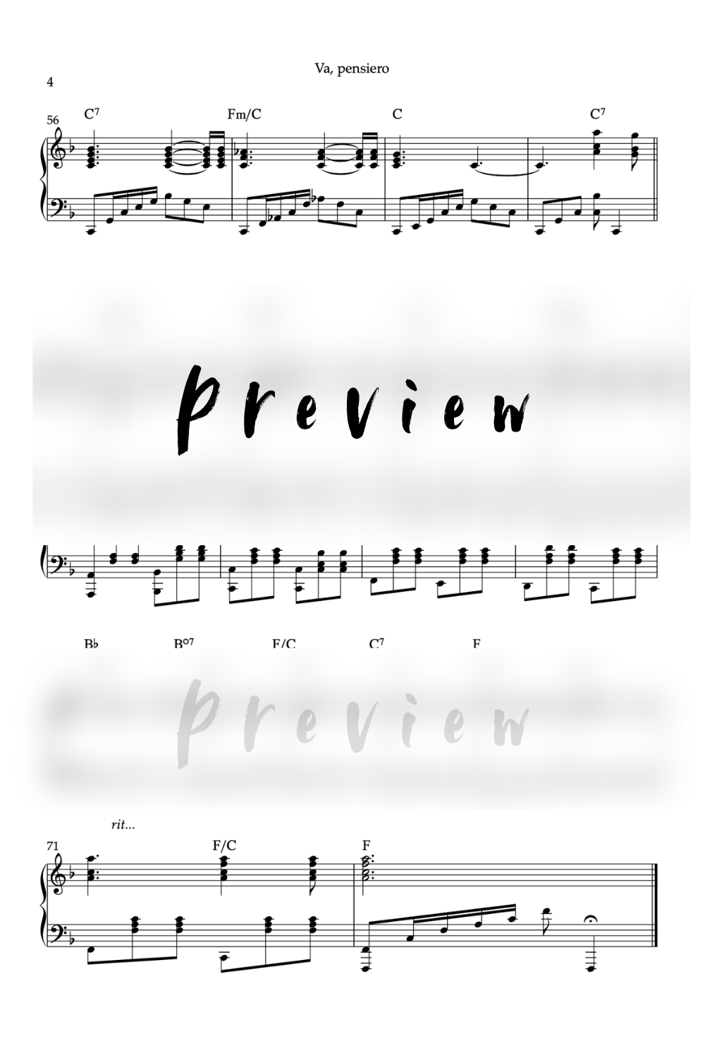 Le Chœur des Esclaves - Piano - Niveau 5/5