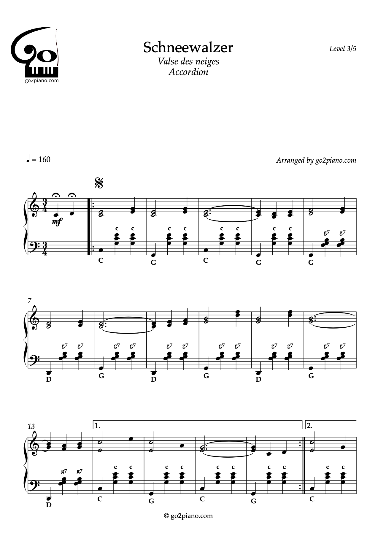 Valse des Neiges - Accordéon - Niveau 3/5