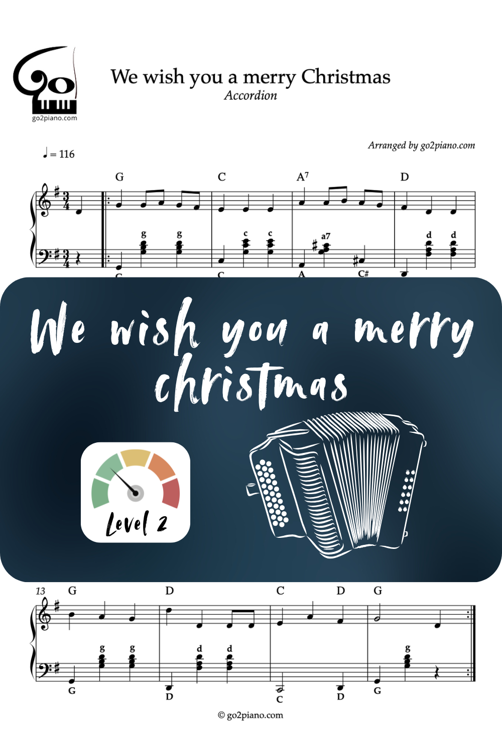 We Wish You a Merry Christmas - Accordéon - Niveau 2/5